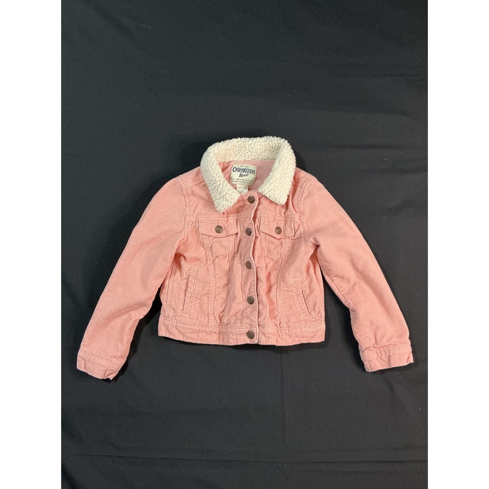 OshKosh B'gosh Girls Pink Corduroy Trucker Jacket with Faux Shearling Collar 5T